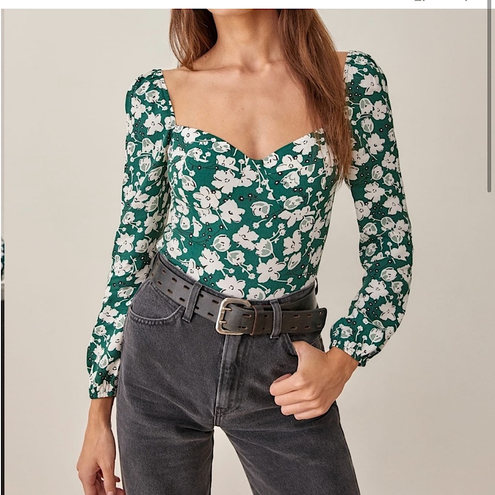 NWT Reformation Reign Top Green Floral